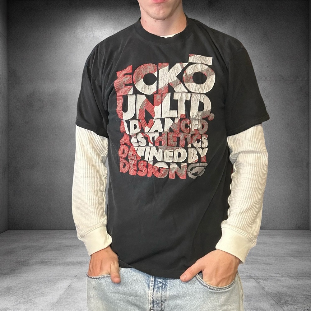 Vintage Ecko Unltd Graphic T-Shirt Black Large Y2K Skater Streetwear Rhino Logo